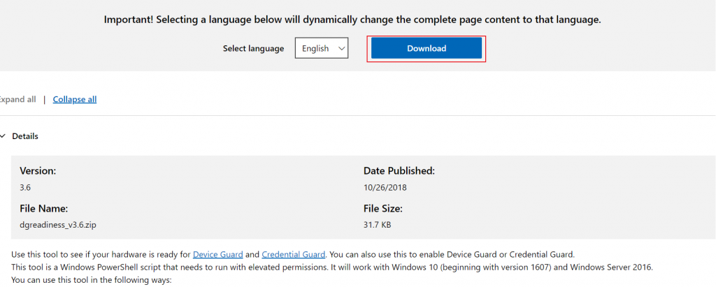 download dgreadiness_v3.6.zip from Microsoft