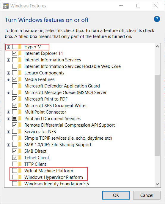 windows feature turn off hyper-v