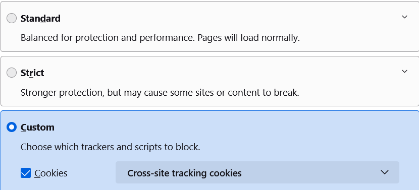 firefox settings for cross site cookie