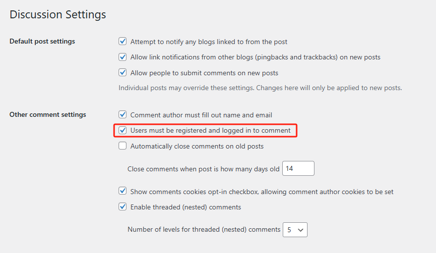 setting for only registered user can do comment